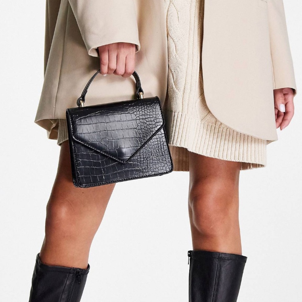 ASOS Boxy Boxy Envelope Crossbody Purse in Black Crocodile